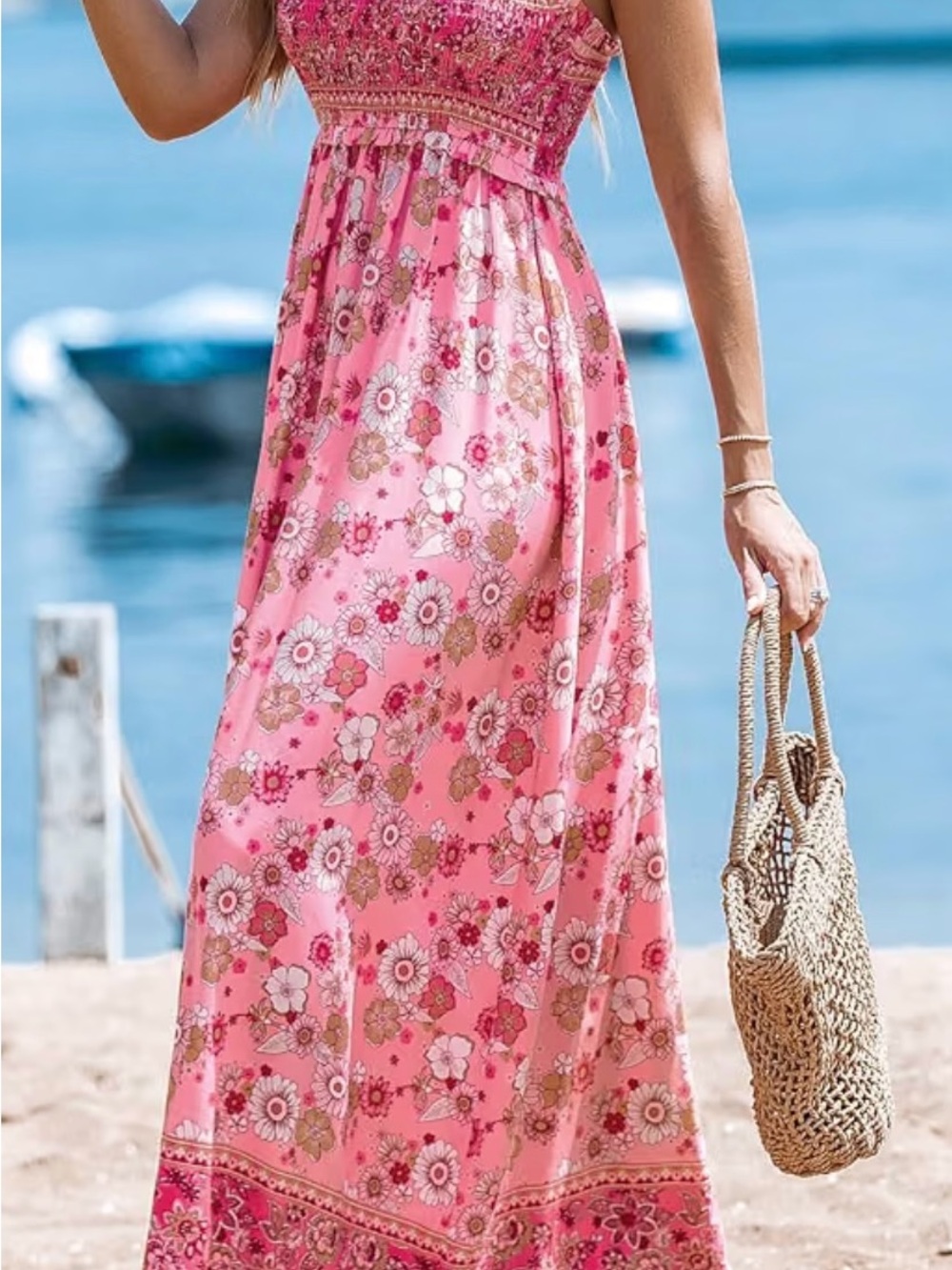 Cupshe pink floral maxi dress